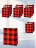 Red and black grid printed white kraft paper gift bags(12Pcs) 8.3"